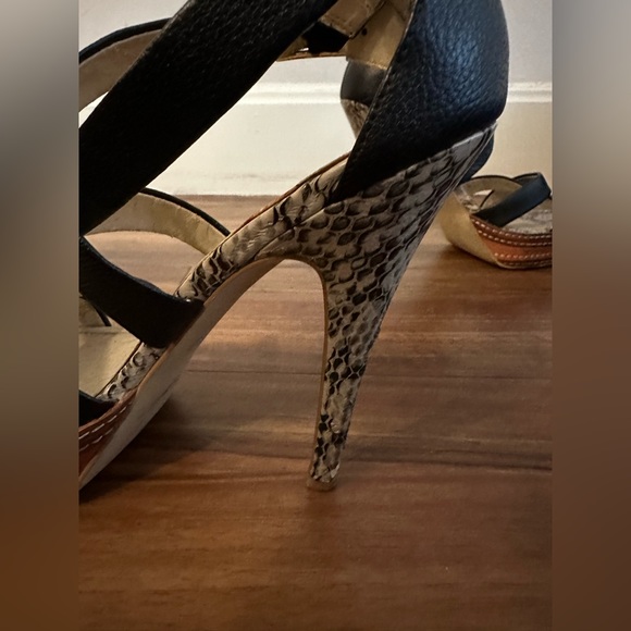 Colin Stuart Stacked Leather Faux Snakeskin High Heel Pumps Size 7 - Picture 6 of 9